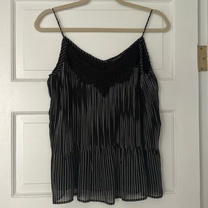 Black Tape Pleated Peplum Tank with Lace